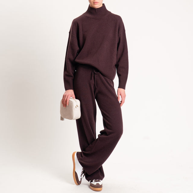 Tensione in-Pantalone 100% lana con coulisse - moro