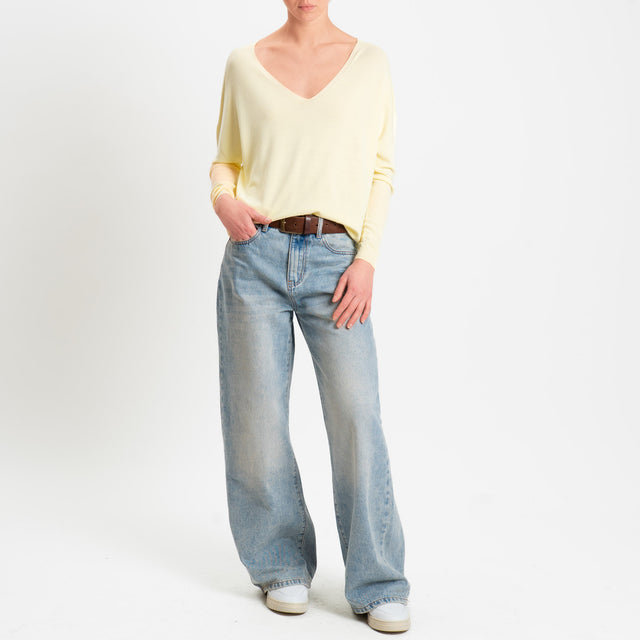 Tensione in -Maglia scatola scollo v - yellow