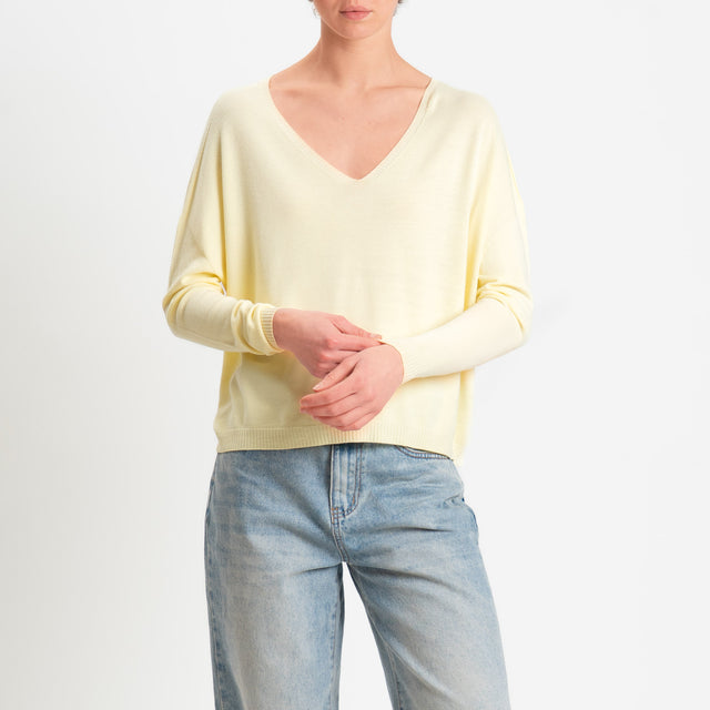 Tensione in -Maglia scatola scollo v - yellow