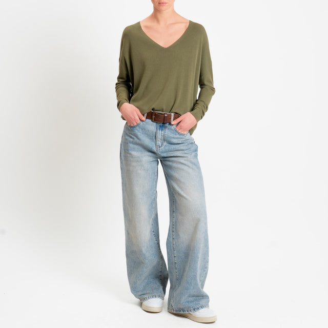 Tensione in -Maglia scatola scollo v - militare