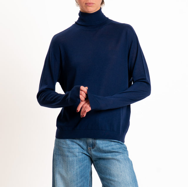 Tensione in-Maglia collo alto 100% LANA MERINO - blu