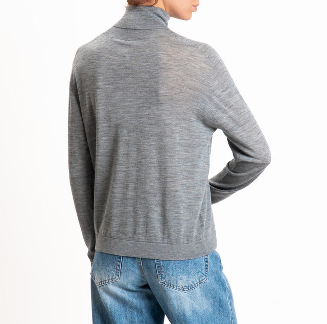 Tensione in-Maglia collo alto 100% LANA MERINO - grigio melange