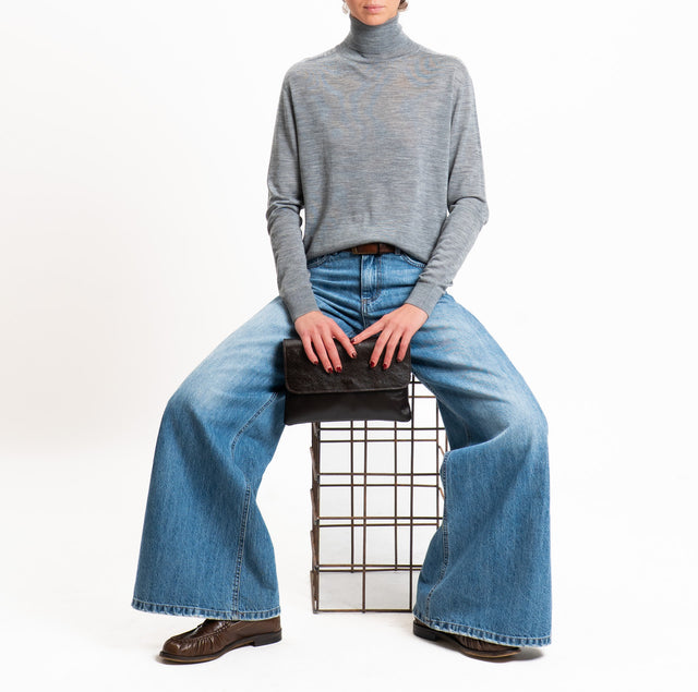 Tensione in-Maglia collo alto 100% LANA MERINO - grigio melange