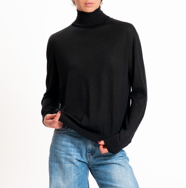 Tensione in-Maglia collo alto 100% LANA MERINO - nero