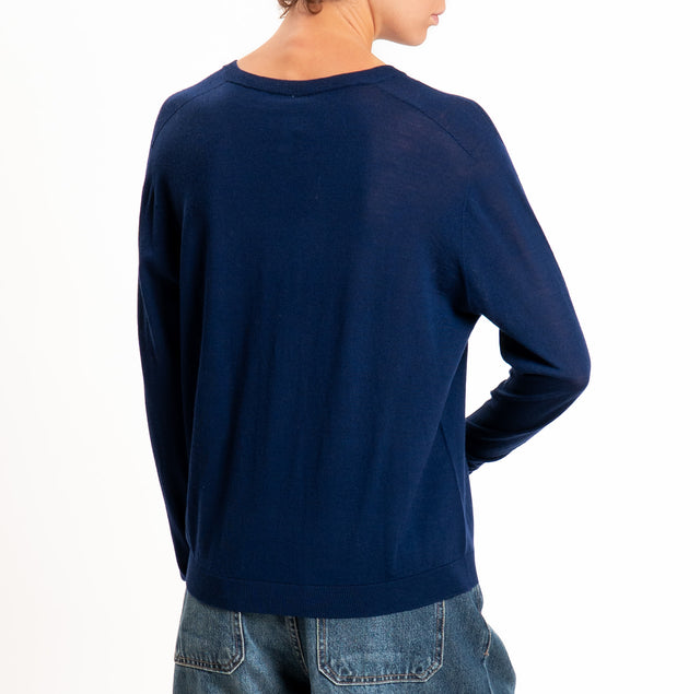 Tensione in-Maglia scollo a v 100% LANA MERINO - blu