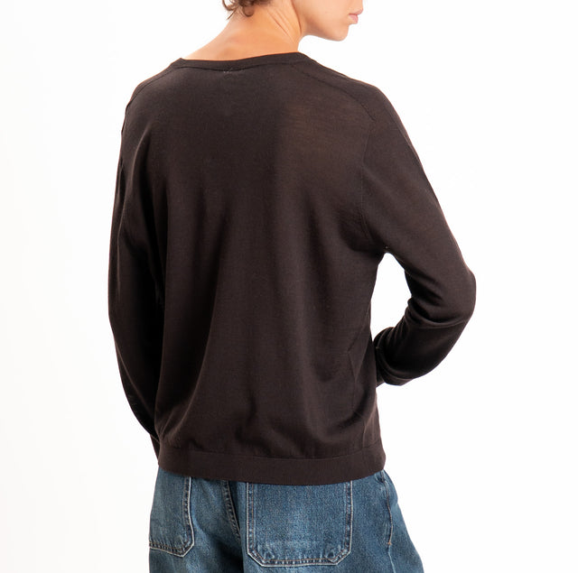 Tensione in-Maglia scollo a v 100% LANA MERINO - moro