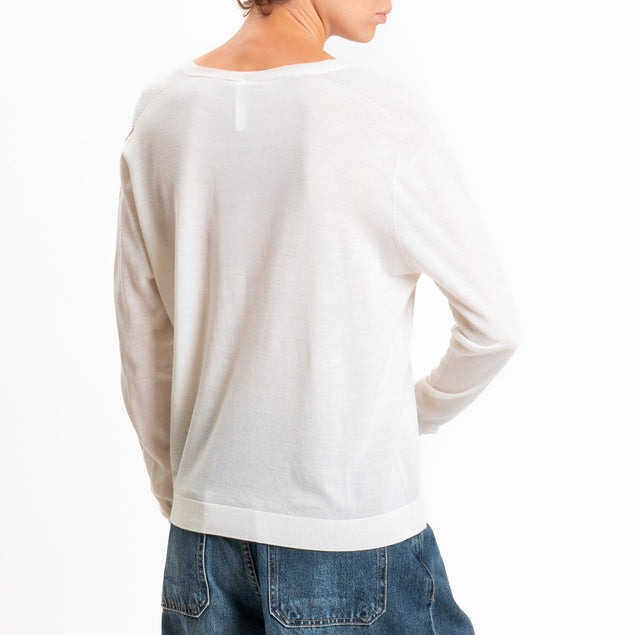 Tensione in-Maglia scollo a v 100% LANA MERINO - panna