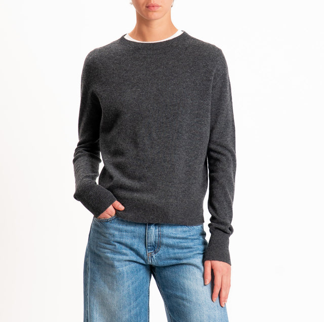 Tensione in-Maglia girocollo 100% LANA SOFT - antracite