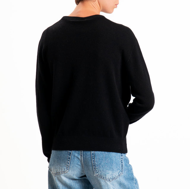 Tensione in-Maglia girocollo 100% LANA SOFT - nero