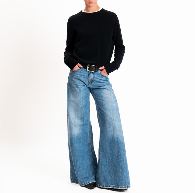 Tensione in-Maglia girocollo 100% LANA SOFT - nero