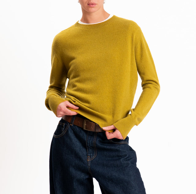 Tensione in-Maglia girocollo 100% LANA SOFT - olio