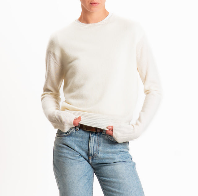 Tensione in-Maglia girocollo 100% LANA SOFT - panna