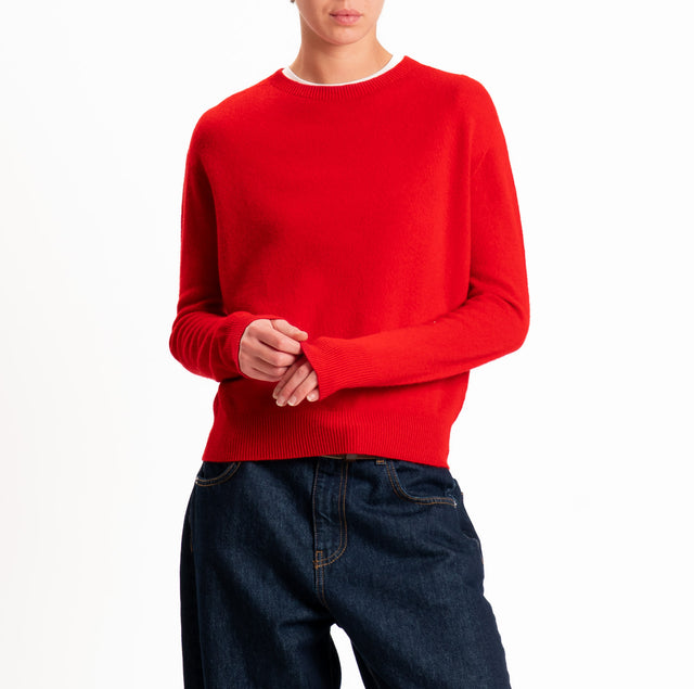 Tensione in-Maglia girocollo 100% LANA SOFT - rosso