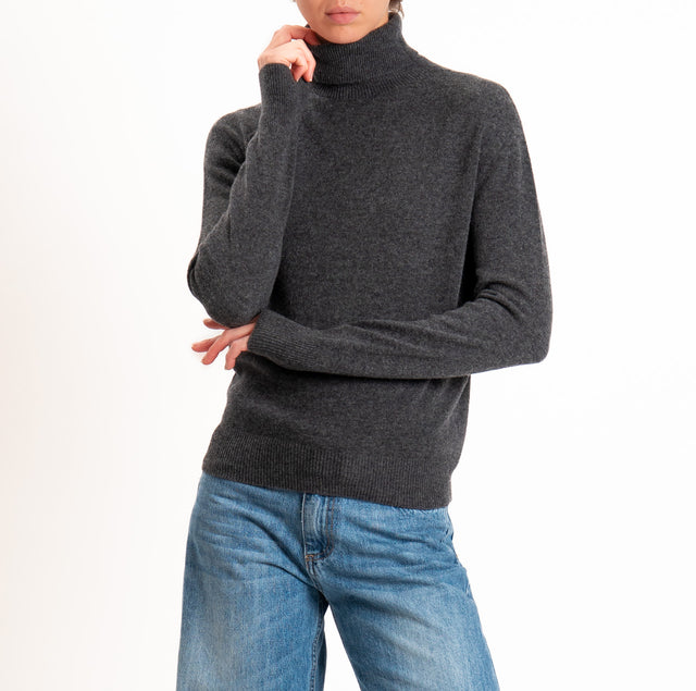 Tensione in-Maglia 100% LANA SOFT collo alto - antracite