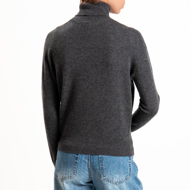 Tensione in-Maglia 100% LANA SOFT collo alto - antracite