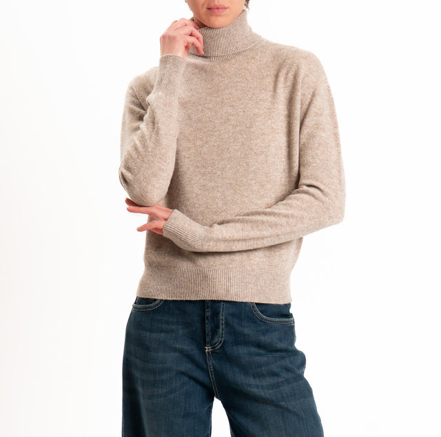 Tensione in-Maglia 100% LANA SOFT collo alto - beige melange