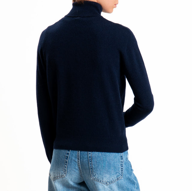 Tensione in-Maglia 100% LANA SOFT collo alto - blu
