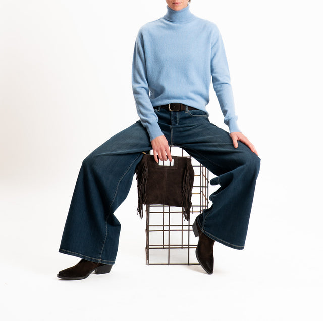 Tensione in-Maglia 100% LANA SOFT collo alto - celeste