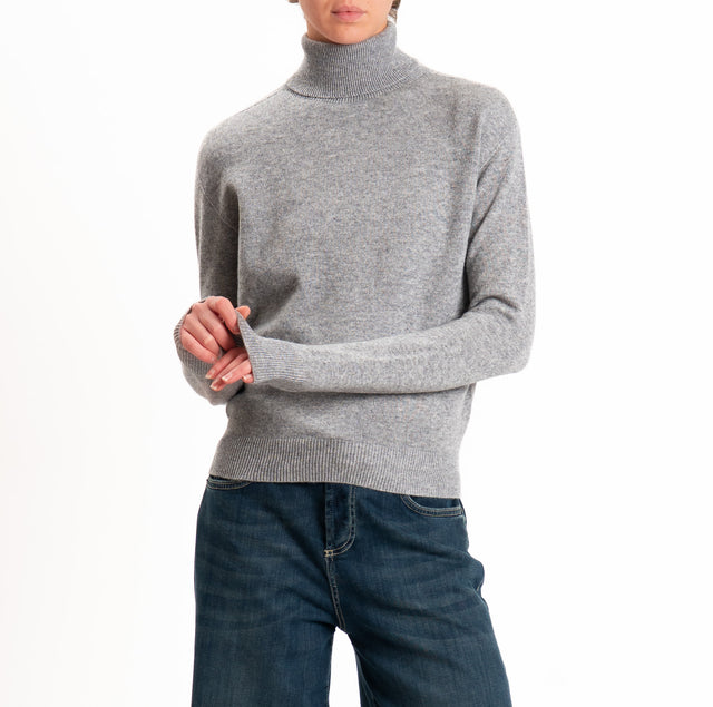 Tensione in-Maglia 100% LANA SOFT collo alto - grigio melange