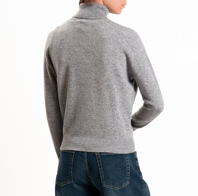Tensione in-Maglia 100% LANA SOFT collo alto - grigio melange