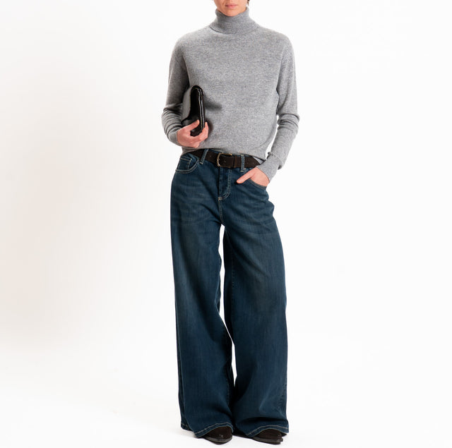 Tensione in-Maglia 100% LANA SOFT collo alto - grigio melange