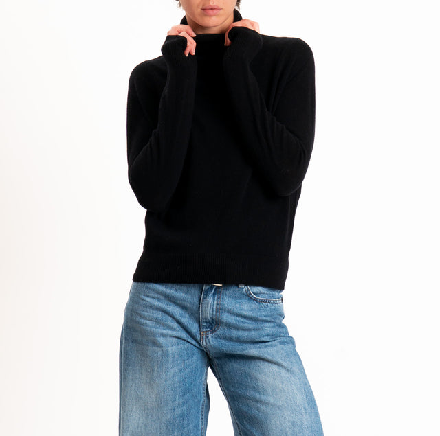 Tensione in-Maglia 100% LANA SOFT collo alto - nero