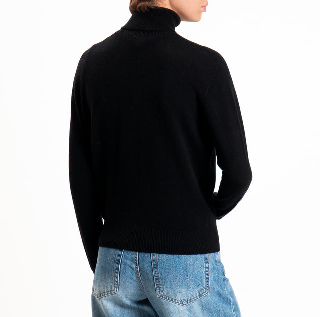 Tensione in-Maglia 100% LANA SOFT collo alto - nero