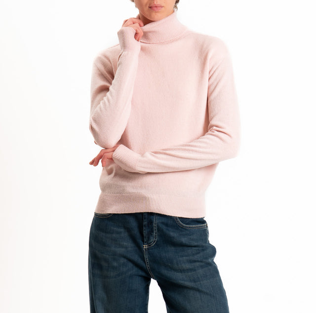 Tensione in-Maglia 100% LANA SOFT collo alto - rosa