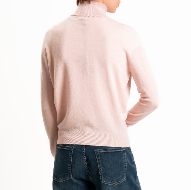 Tensione in-Maglia 100% LANA SOFT collo alto - rosa
