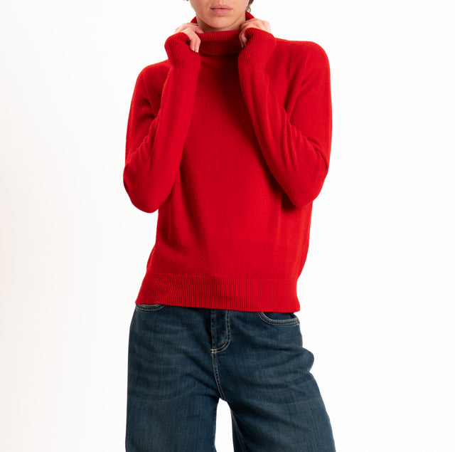 Tensione in-Maglia 100% LANA SOFT collo alto - rosso