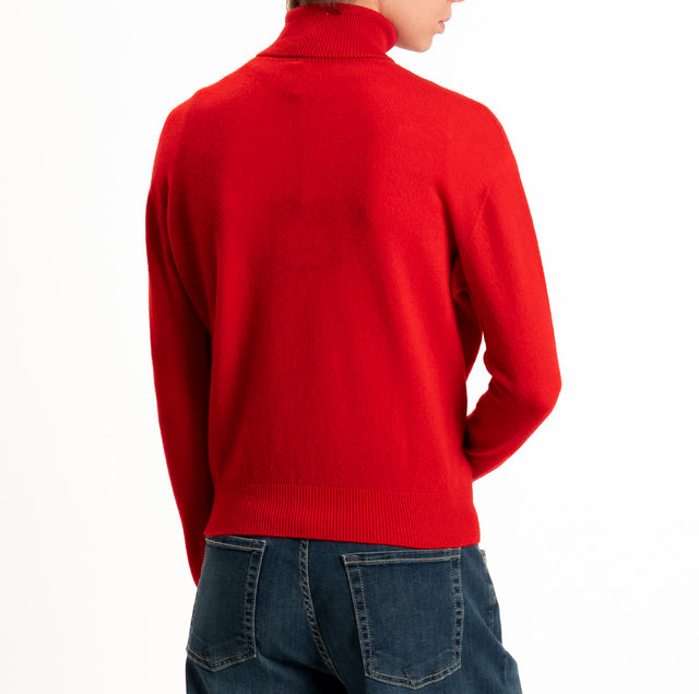 Tensione in-Maglia 100% LANA SOFT collo alto - rosso
