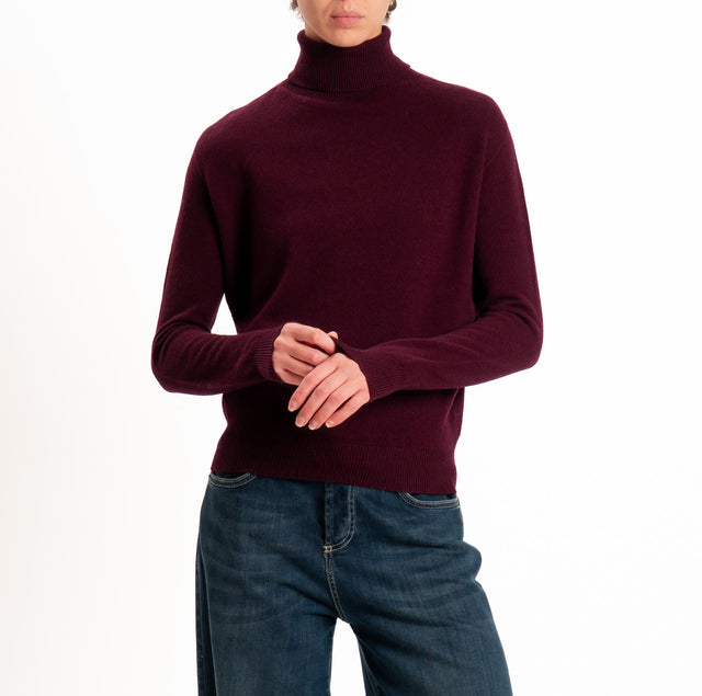 Tensione in-Maglia 100% LANA SOFT collo alto - vino