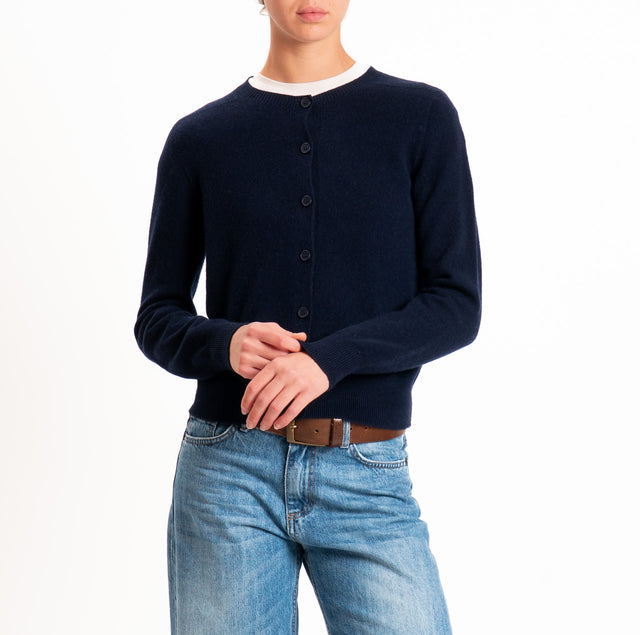 Tensione in-Cardigan 100% LANA SOFT - blu