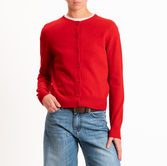 100% SOFT WOOL Cardigan - red