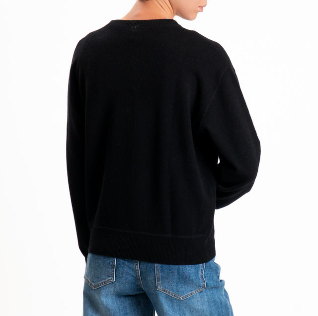 Tensione in-Maglia 100% LANA taglio felpa - nero