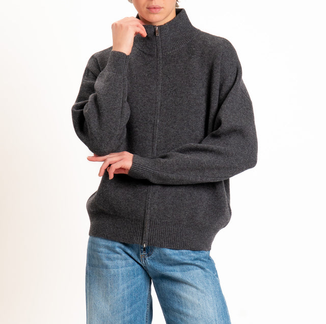 Tensione in-Cardigan 100% LANA SOFT con zip - antracite