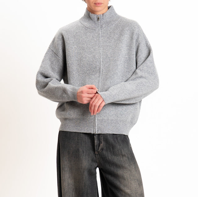 Tensione in-Cardigan 100% LANA SOFT con zip - grigio melange