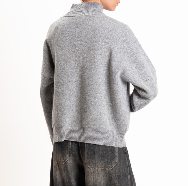 Tensione in-Cardigan 100% LANA SOFT con zip - grigio melange