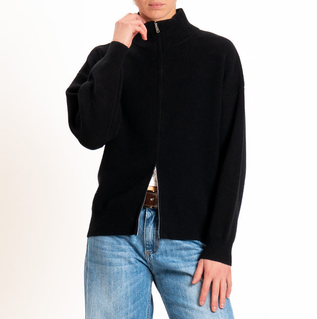 Tensione in-Cardigan 100% LANA SOFT con zip - nero