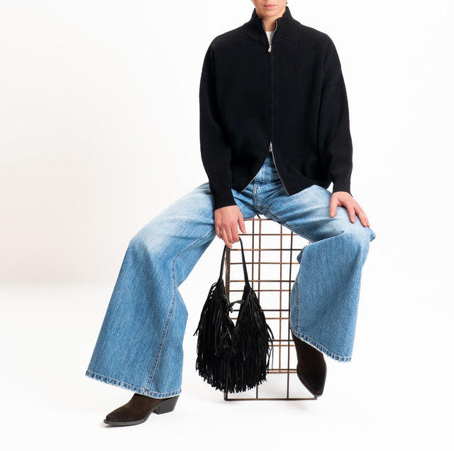 Tensione in-Cardigan 100% LANA SOFT con zip - nero