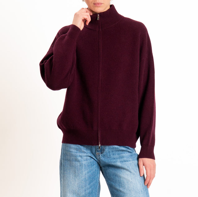 Tensione in-Cardigan 100% LANA SOFT con zip - vino