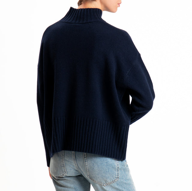 Tensione in-Maglia collo cratere 100% LANA SOFT - blu