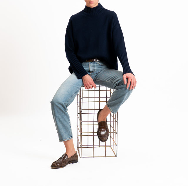 Tensione in-Maglia collo cratere 100% LANA SOFT - blu