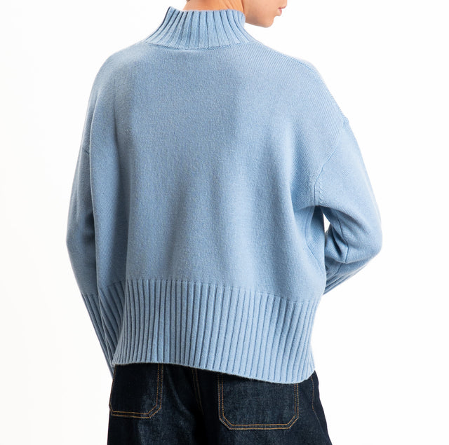 Tensione in-Maglia collo cratere 100% LANA SOFT - celeste