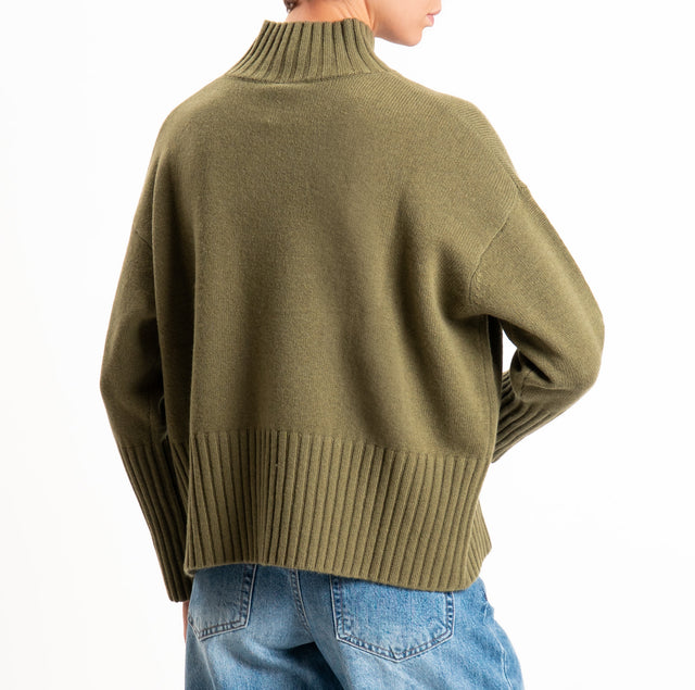 Tensione in-Maglia collo cratere 100% LANA SOFT - militare