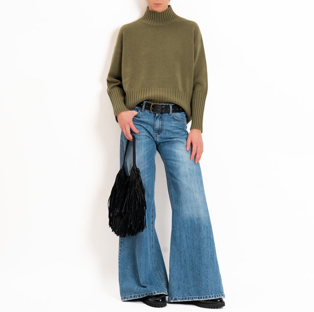 Tensione in-Maglia collo cratere 100% LANA SOFT - militare