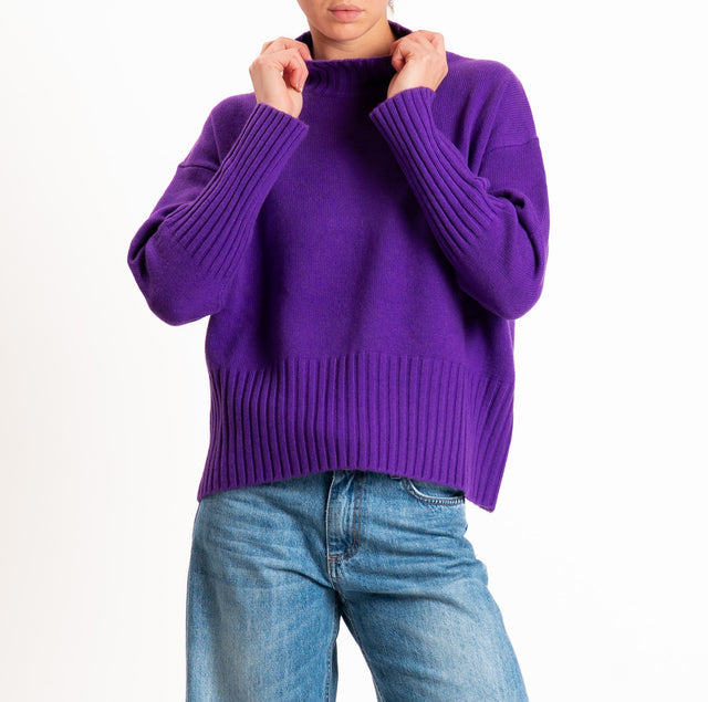 Tensione in-Maglia collo cratere 100% LANA SOFT - viola