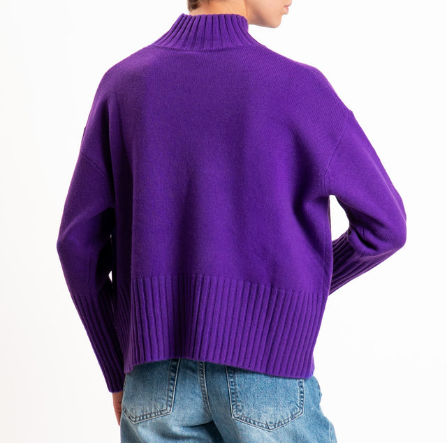 Tensione in-Maglia collo cratere 100% LANA SOFT - viola