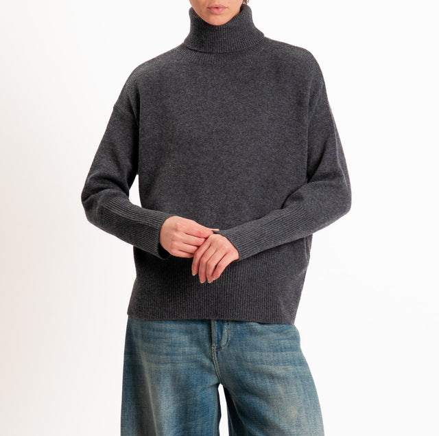 Tensione in-Maglia collo alto 100% LANA SOFT DOPPIO FILO - antracite