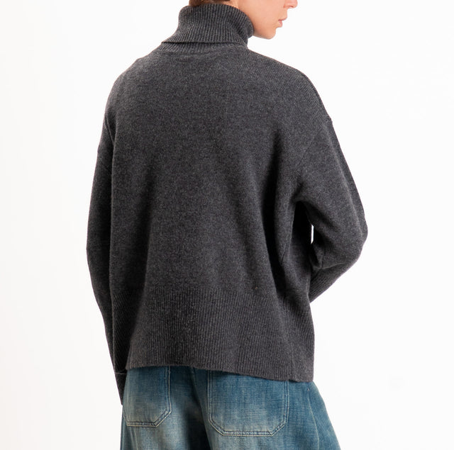 Tensione in-Maglia collo alto 100% LANA SOFT DOPPIO FILO - antracite